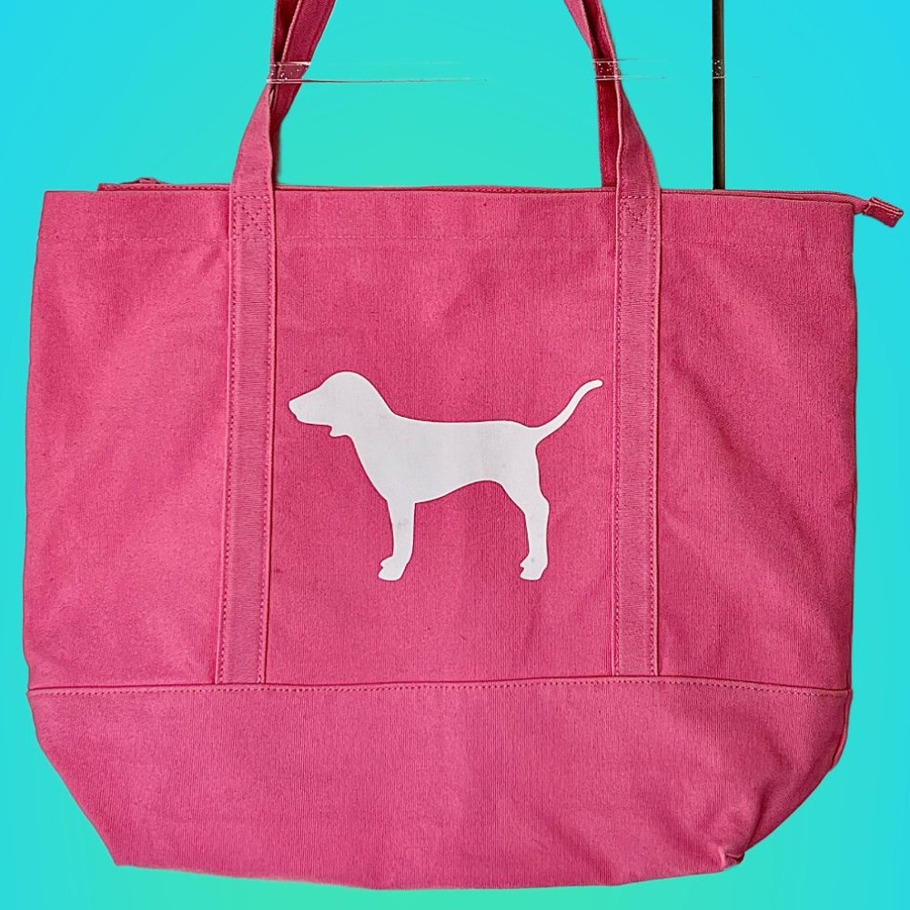 Victoria's Secret Pink Meduim Zipper Canvas Tote Bag with Dog Logo